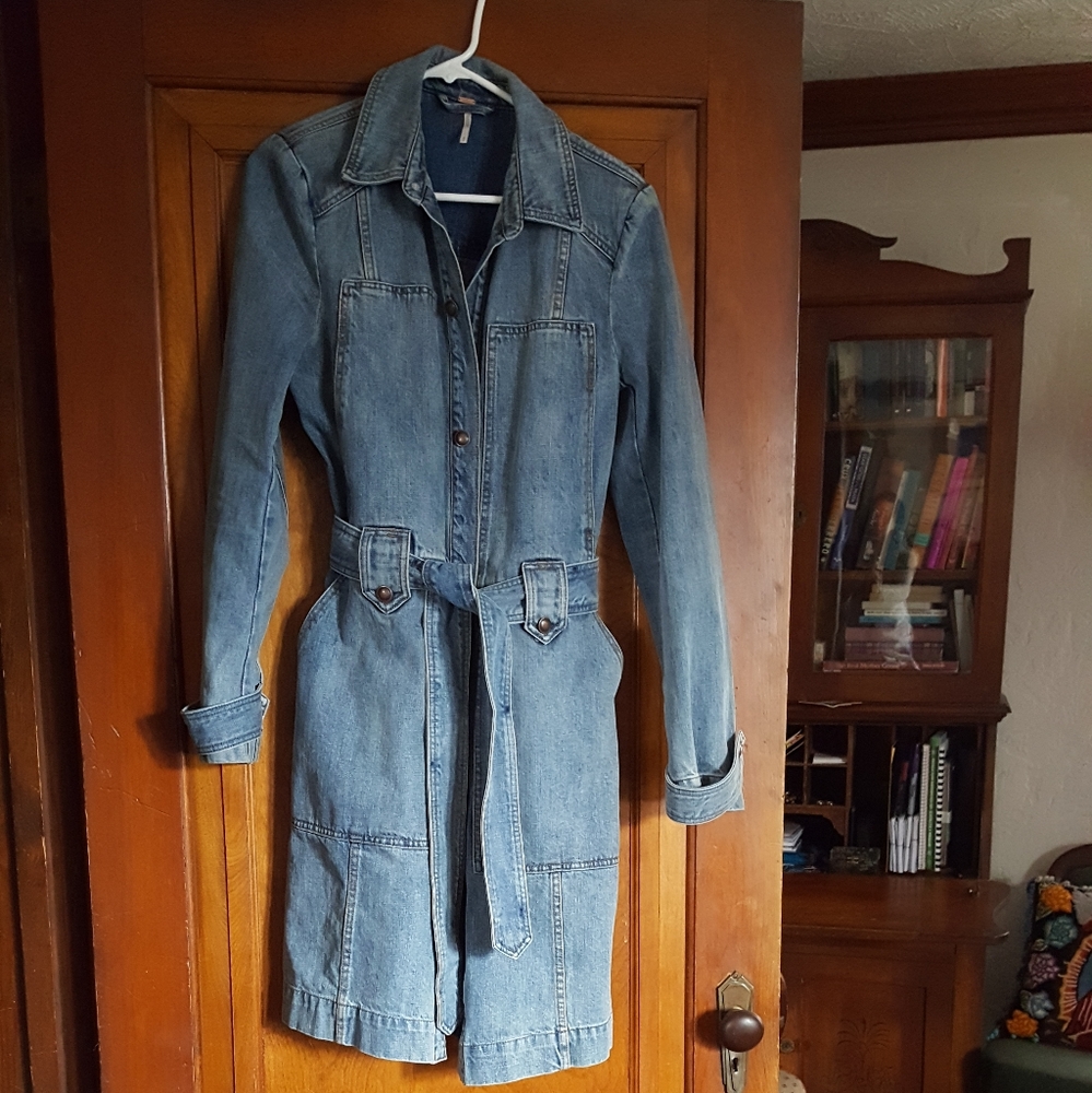 Free People Light Blue Denim Trench Coat
